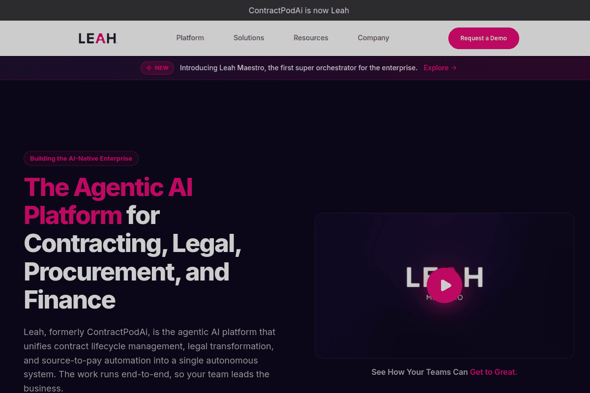 ContractPodAi (Leah) -- Best AI-First CLM for Legal Operations
