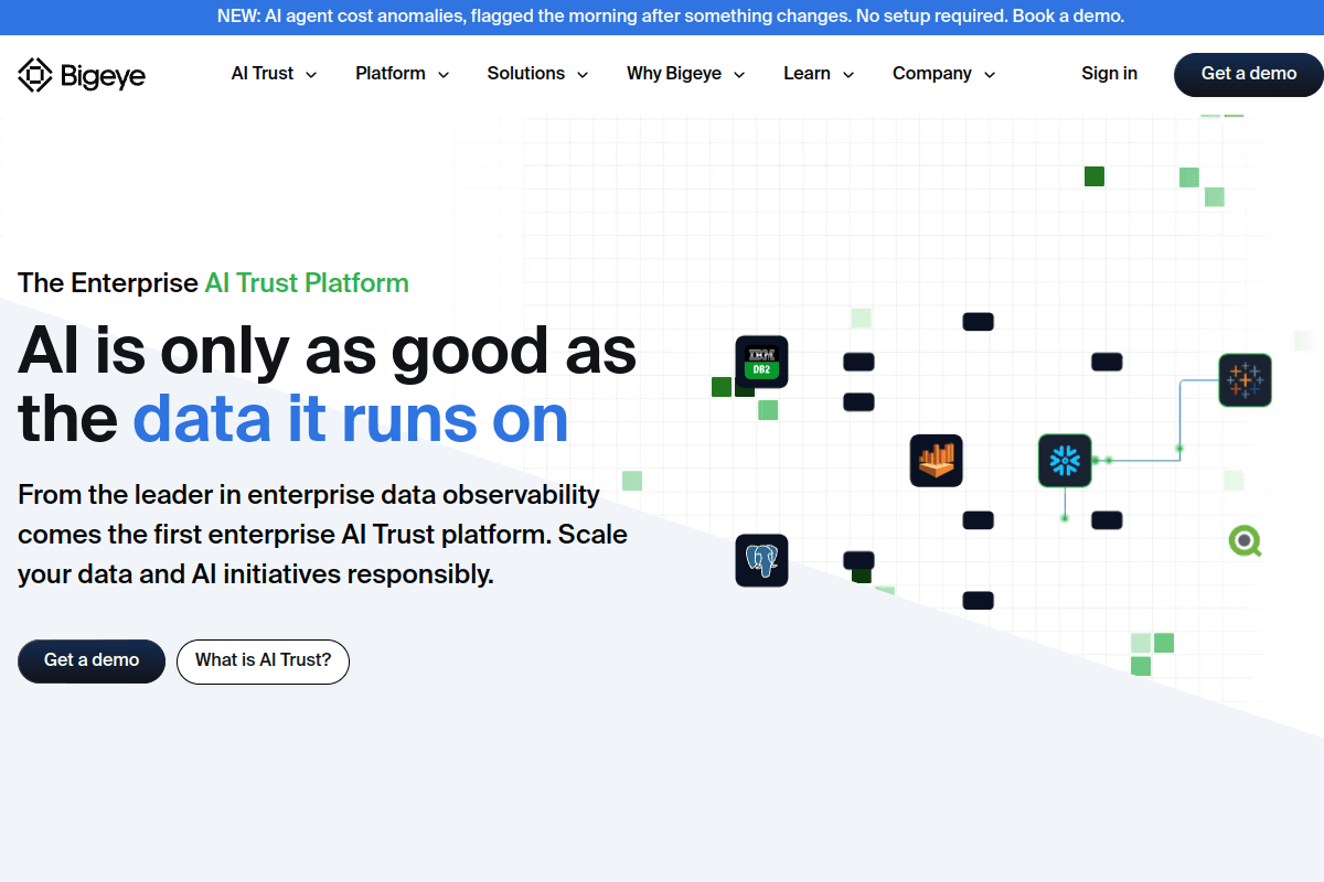 Bigeye -- Best AI Trust Platform for Data Governance