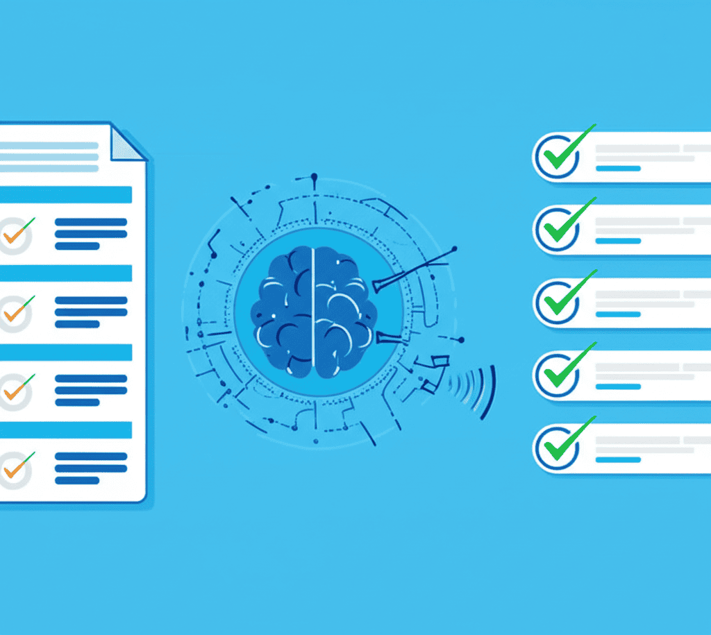 A simplified flow diagram showing an AI model generating an answer, followed by a citation tracking layer that scans, validates, and links sources