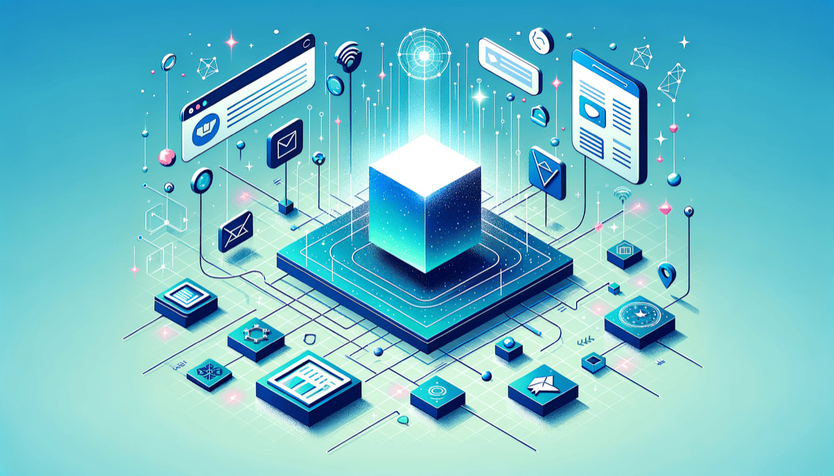 A collection of floating tool panels and signal icons arranged around a central node labeled AI Visibility
